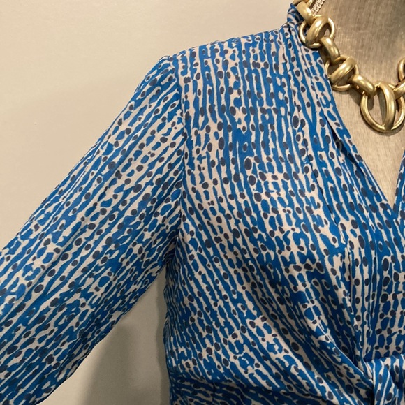 Kasper Teal Bow Tie Long Sleeve Blouse 10 - Picture 6 of 16